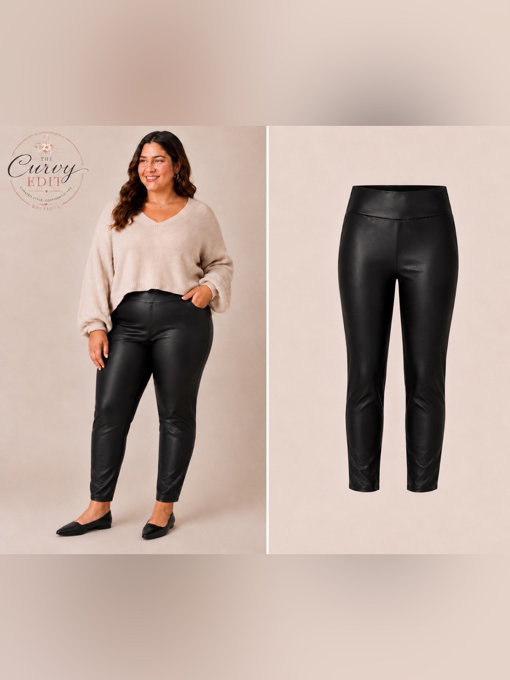 NWT Terra & Sky Black Faux Leather Pull-On Leggings 1x